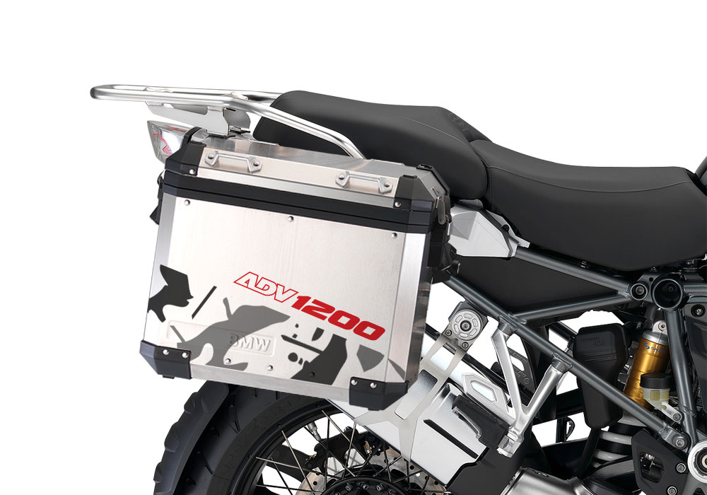 BMW Aluminum Side Pannier Safari Black & Red Stickers Kit