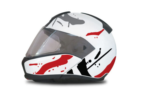 BMW System 6 Helmet (White) Safari Red & Black Stickers Kit