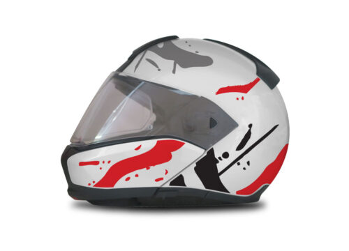 BMW System 6 Helmet (Silver) Safari Red & Black Stickers Kit