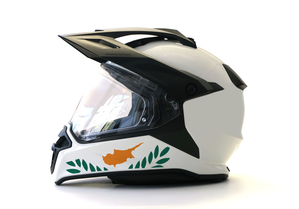 BMW GS Enduro Helmet (White) The Flag Series Cyprus Sticker
