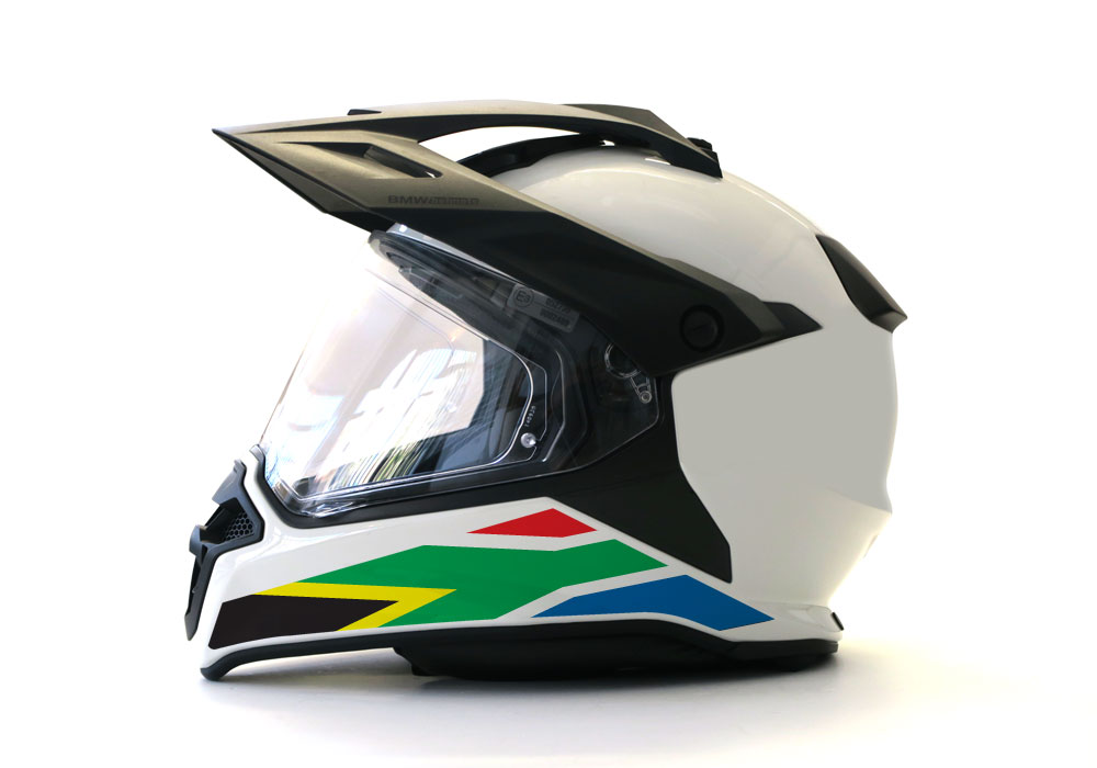 BMW GS Enduro Helmet (White) The Flag Series South Africa Sticker