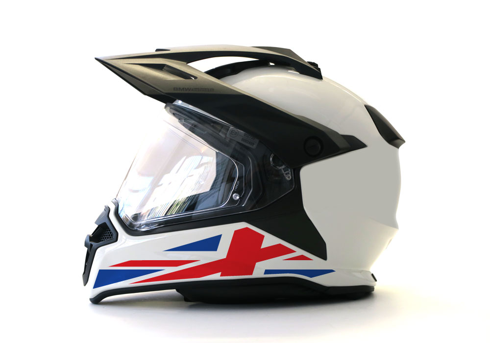 BMW GS Enduro Helmet (White) The Flag Series UK Sticker
