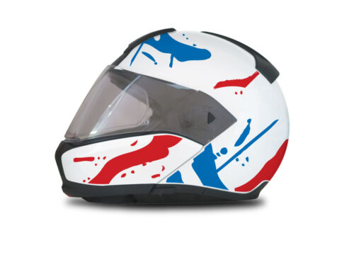 BMW System 6 Helmet (White) Safari Blue & Red Stickers Kit