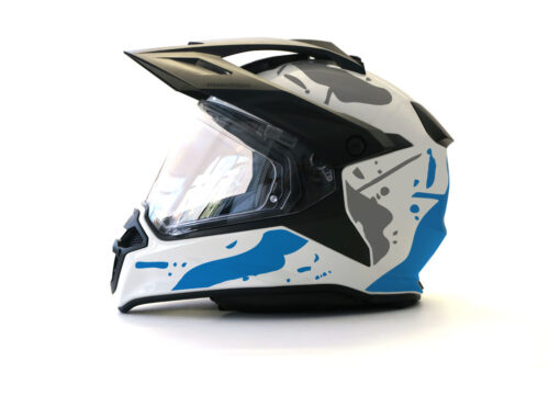 BMW GS Enduro Helmet (White) Safari Series Blue & Grey Stickers Kit