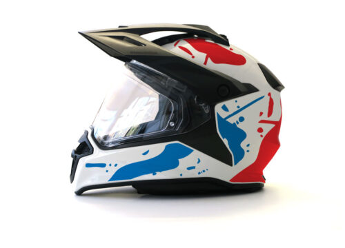 BMW GS Enduro Helmet (White) Safari Series Red & Blue Stickers Kit