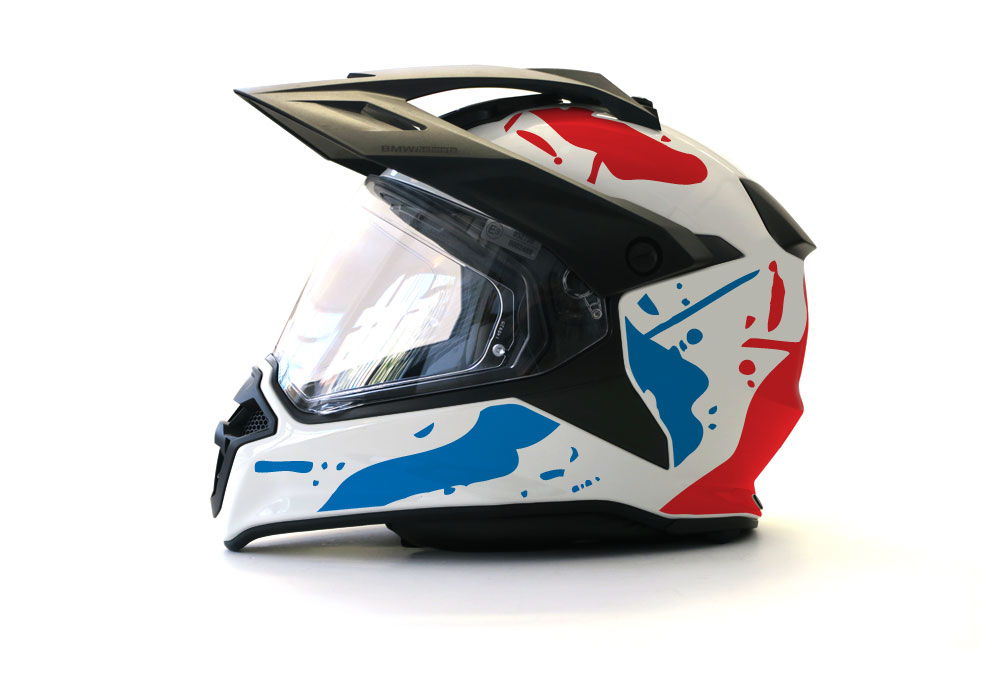 BMW GS Enduro Helmet (White) Safari Series Red & Blue Stickers Kit