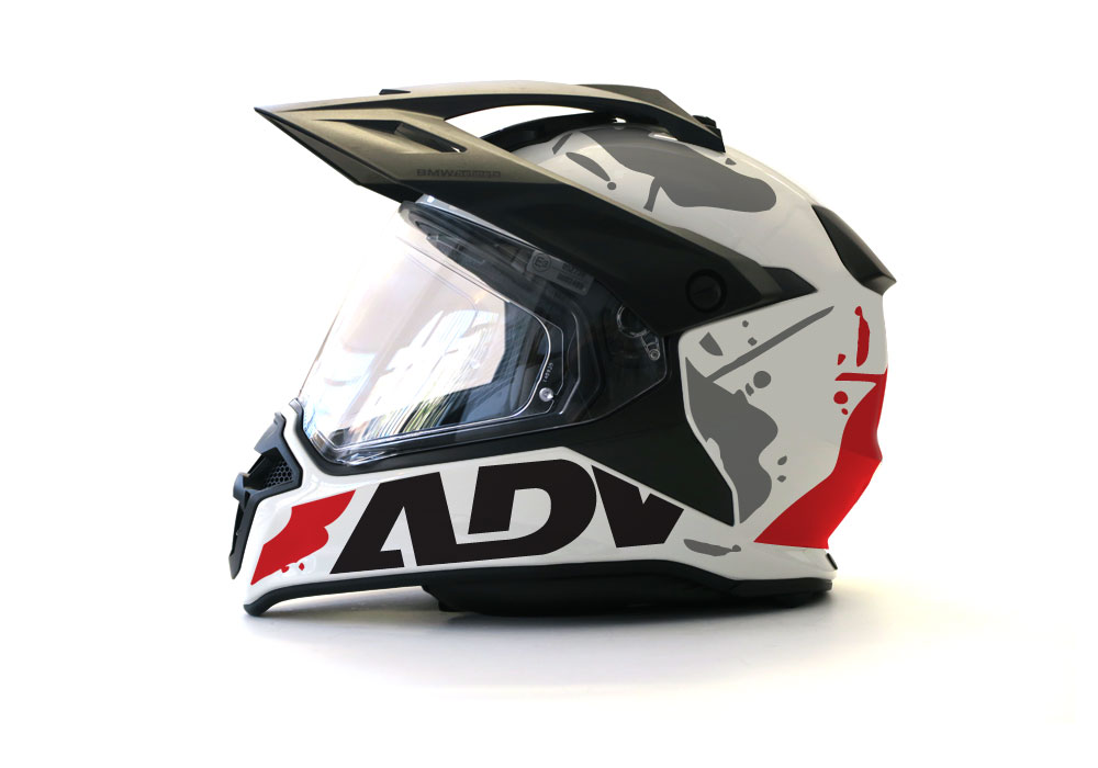 BMW GS Enduro Helmet (White) Safari Series Red & Black Stickers Kit