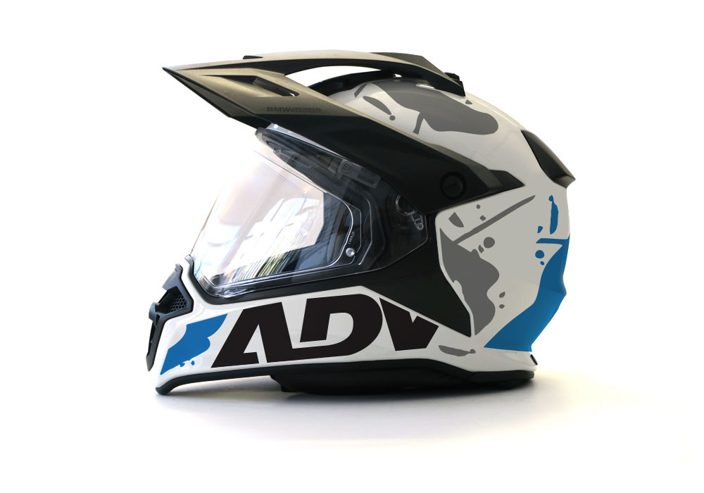 BMW GS Enduro Helmet (White) Safari Series Blue & Black Stickers Kit