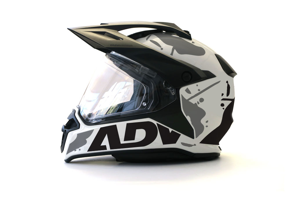 BMW GS Enduro Helmet (White) Safari Series Grey & Black Stickers Kit