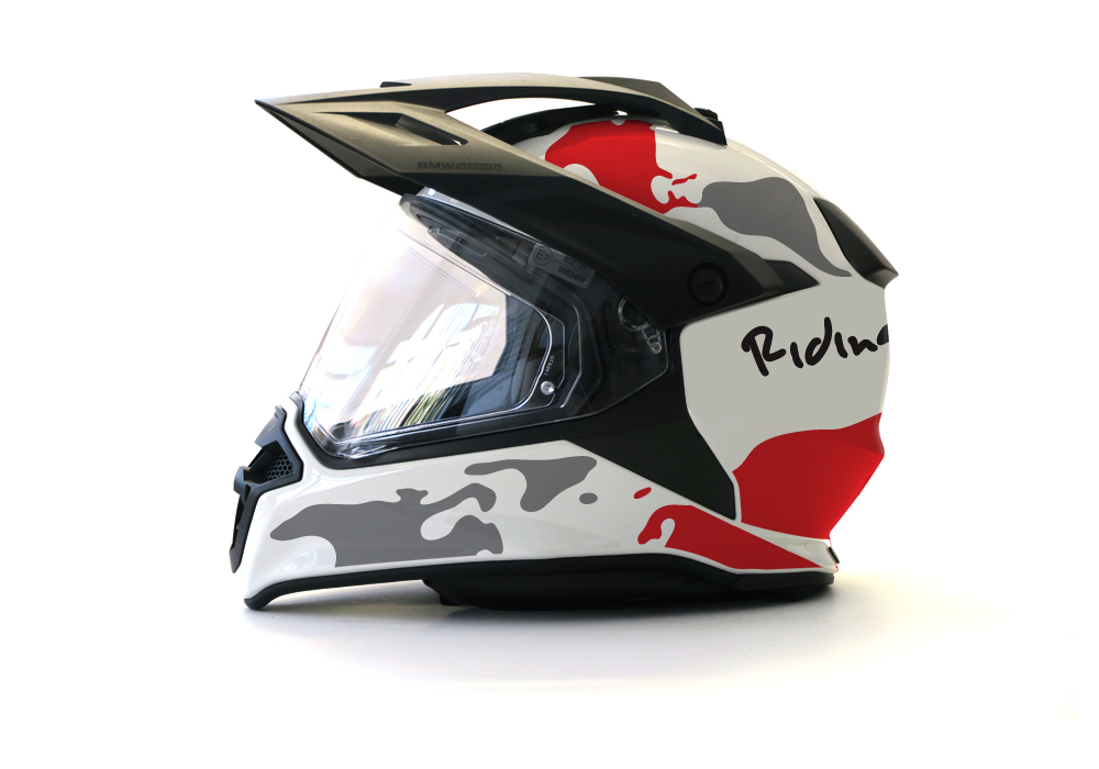 HEL 2634 BMW Enduro 2015 Helmet White The Globe Red Grey Stickers Kit 01 1