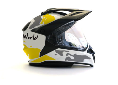 HEL 2636 BMW Enduro 2015 Helmet White The Globe Yellow Grey Stickers Kit 02 1