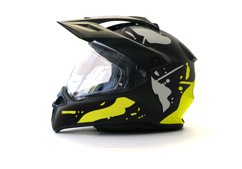 BMW GS Enduro Helmet (Black) Safari Fluo Yellow Stickers Kit