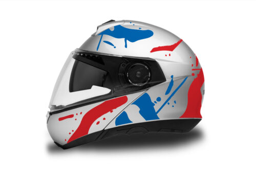 Schuberth C4/ C4 Pro Helmet (Silver) Safari Series Red & Blue