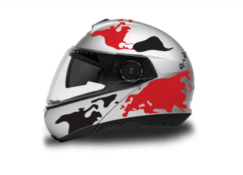 HEL 2869 Schuberth C4 Silver Gloss Helmet The Globe Series Red Black Stickers Kit 01 1