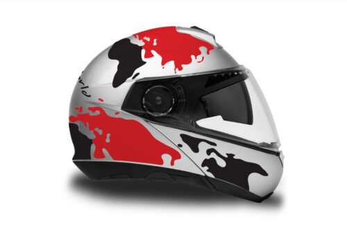 HEL 2869 Schuberth C4 Silver Gloss Helmet The Globe Series Red Black Stickers Kit 02 1
