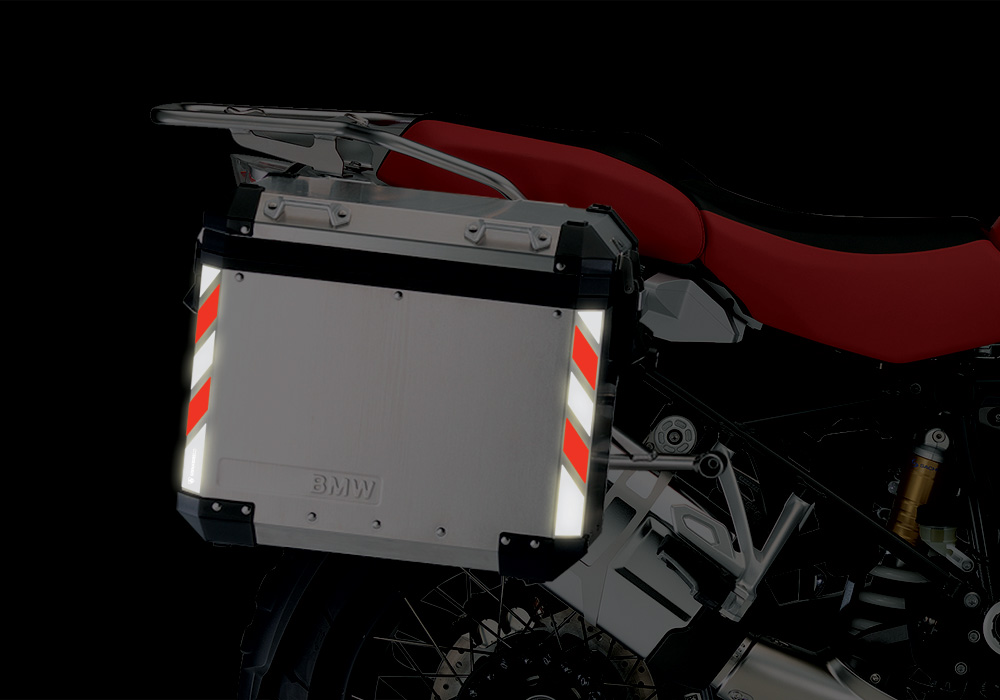 BMW Aluminum Side Panniers Black & Red Reflective Stripes - Image 2
