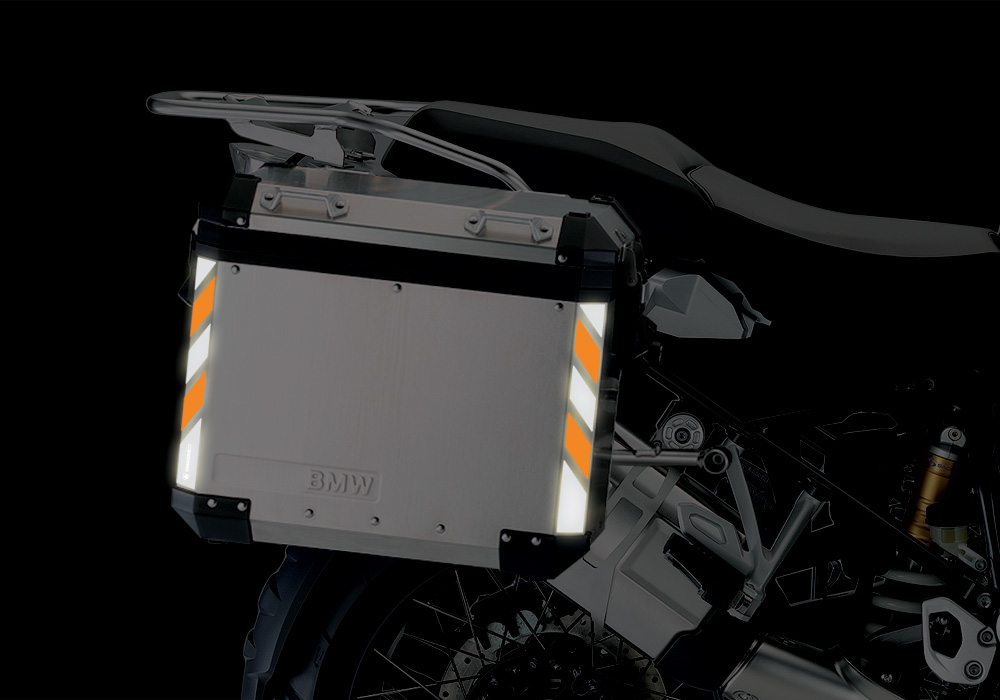 BMW Aluminum Side Panniers Black & Orange Reflective Stripes - Image 2