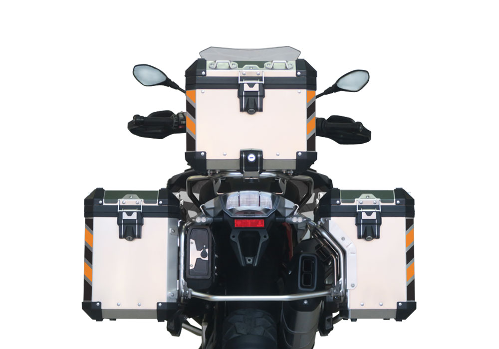 BMW Aluminum Side Panniers Black & Orange Reflective Stripes - Image 4