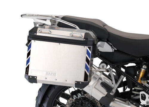 BMW Aluminum Side Panniers Black & Blue Reflective Stripes