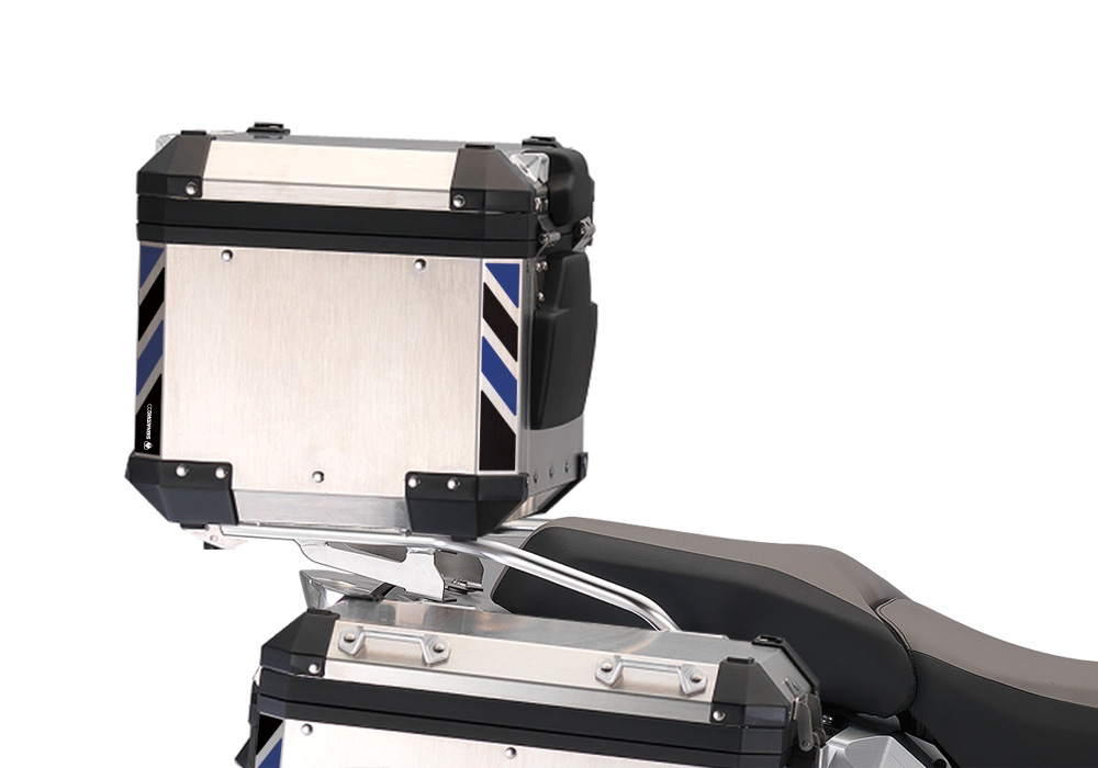 BMW Aluminum Top Box Black & Blue Reflective Stripes