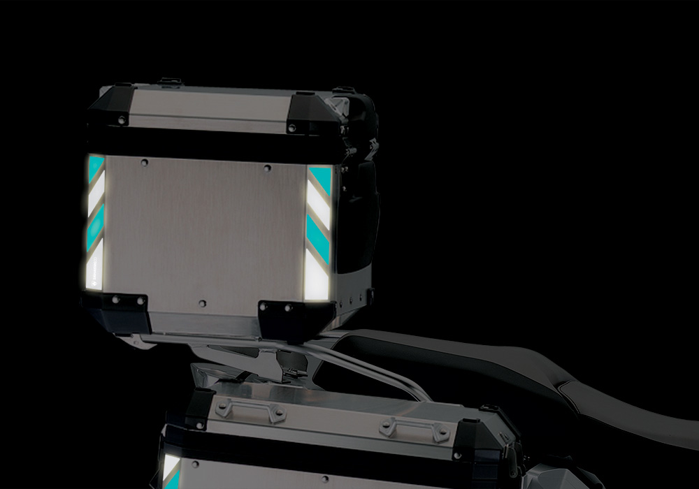 BMW Aluminum Top Box Black & Blue Reflective Stripes - Image 2