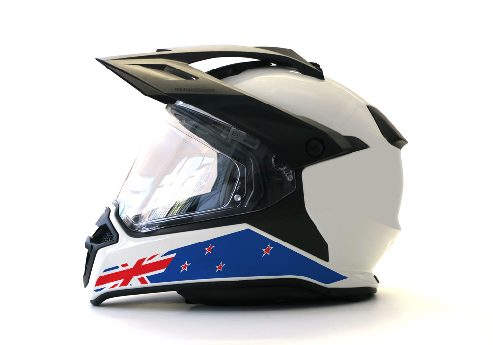 BMW GS Enduro Helmet (White) The Flag Series New Zealand Sticker