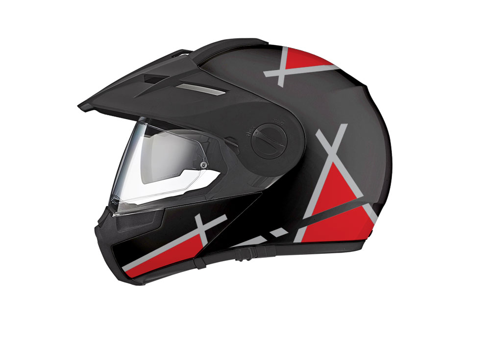 Schuberth E1 Helmet (Black) Vector Series Silver & Red Stickers Kit