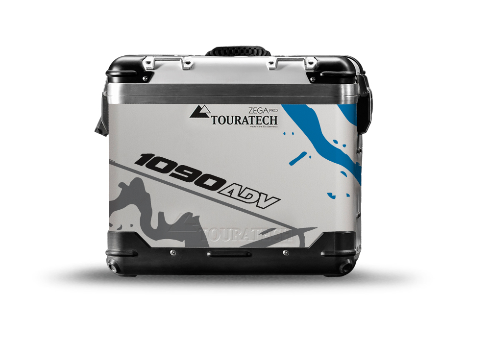 TSTI 3193 Touratech Zega Pro Aluminium Panniers Safari Series Grey Blue Stickers Kit 1090ADV