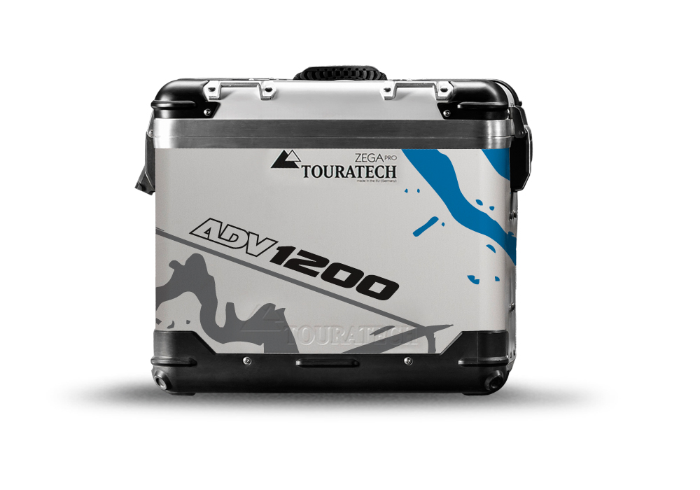 TSTI 3193 Touratech Zega Pro Aluminium Panniers Safari Series Grey Blue Stickers Kit ADV1200