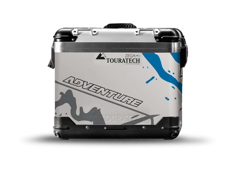 TSTI 3193 Touratech Zega Pro Aluminium Panniers Safari Series Grey Blue Stickers Kit ADVENTURE