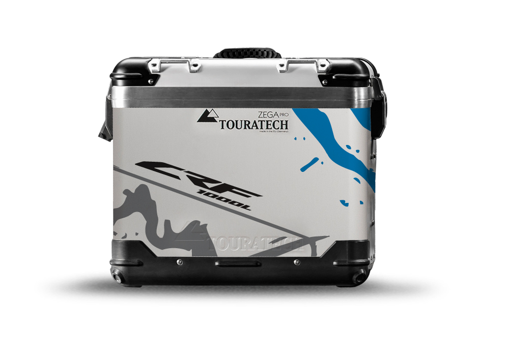 TSTI 3193 Touratech Zega Pro Aluminium Panniers Safari Series Grey Blue Stickers Kit CRF1000L