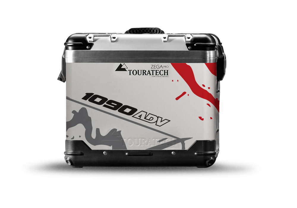TSTI 3194 Touratech Zega Pro Aluminium Panniers Safari Series Grey Red Stickers Kit 1090ADV