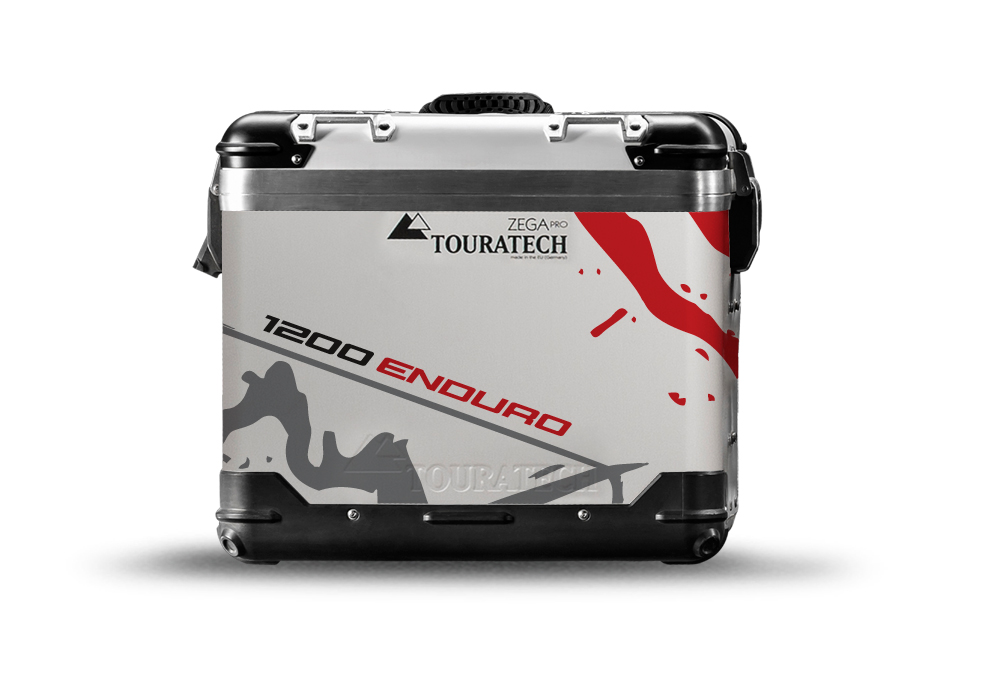 TSTI 3194 Touratech Zega Pro Aluminium Panniers Safari Series Grey Red Stickers Kit 1200ENDURO