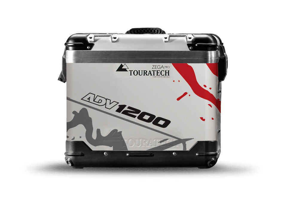 TSTI 3194 Touratech Zega Pro Aluminium Panniers Safari Series Grey Red Stickers Kit ADV1200
