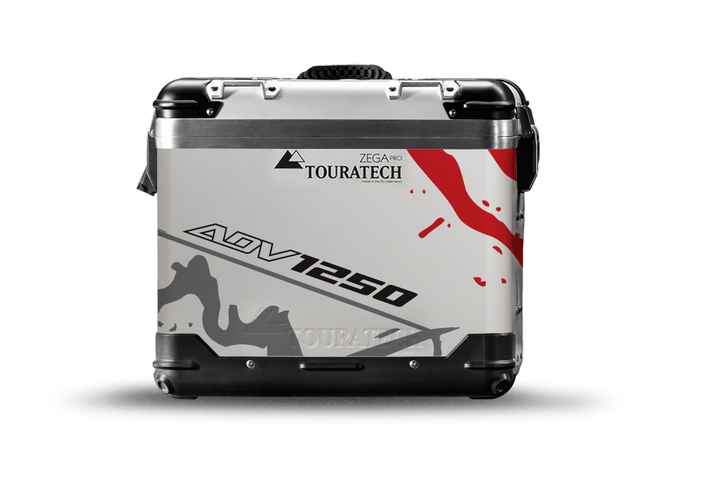 TSTI 3194 Touratech Zega Pro Aluminium Panniers Safari Series Grey Red Stickers Kit ADV1250