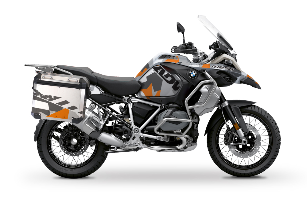 BSTI 3488 BMW R1250GS Adventure Pannier M90 Camo Grey Orange Stickers Kit 01