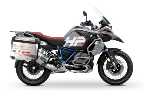 BKIT 3692 BMW R1250GS Adventure Ice Grey HP Edition Side Tank Fender Stickers with Pyramid Frame Panniers Blue 01