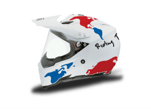 HEL 3731 AGV AX 8 DUAL Helmet White The Globe Blue Red Stickers Kit Left