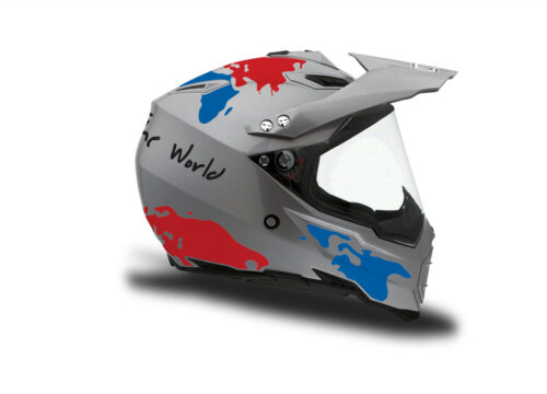 HEL 3735 AGV AX 8 DUAL Helmet Titanium The Globe Blue Red Stickers Kit Right