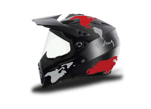 HEL 3740 AGV AX 8 DUAL Helmet Carbon The Globe Red Silver Stickers Kit Left