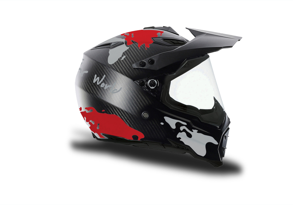HEL 3740 AGV AX 8 DUAL Helmet Carbon The Globe Red Silver Stickers Kit Right