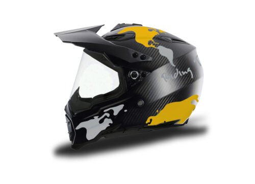 HEL 3741 AGV AX 8 DUAL Helmet Carbon The Globe Yellow Silver Stickers Kit Left