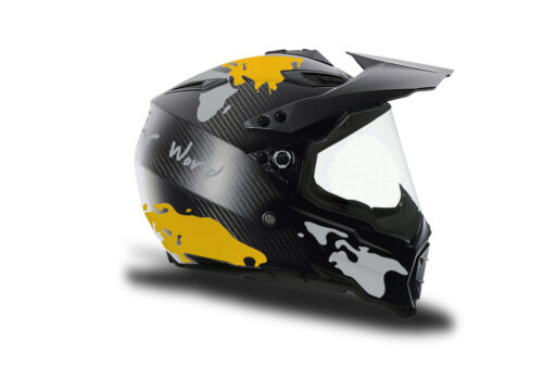HEL 3741 AGV AX 8 DUAL Helmet Carbon The Globe Yellow Silver Stickers Kit Right