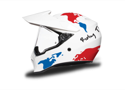 HEL 3743 AGV AX 9 Helmet White The Globe Red Blue Stickers Kit Left
