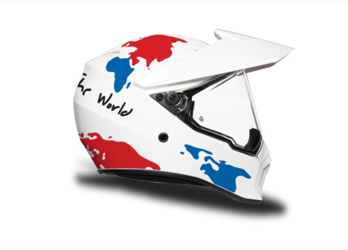 HEL 3743 AGV AX 9 Helmet White The Globe Red Blue Stickers Kit Right