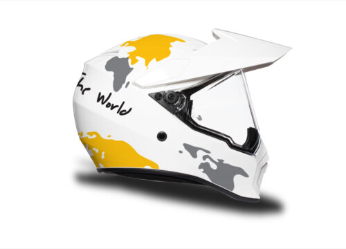 HEL 3745 AGV AX 9 Helmet White The Globe Yellow Silver Stickers Kit Right