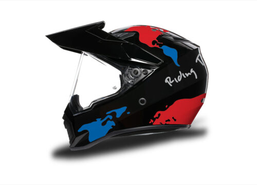 HEL 3747 AGV AX 9 Helmet Black The Globe Red Blue Stickers Kit Left