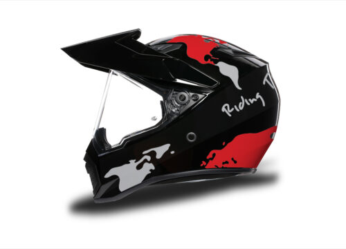 HEL 3748 AGV AX 9 Helmet Black The Globe Red Silver Stickers Kit Left