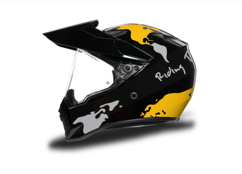 HEL 3749 AGV AX 9 Helmet Black The Globe Yellow Silver Stickers Kit Left