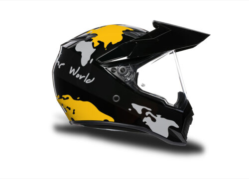 HEL 3749 AGV AX 9 Helmet Black The Globe Yellow Silver Stickers Kit Right